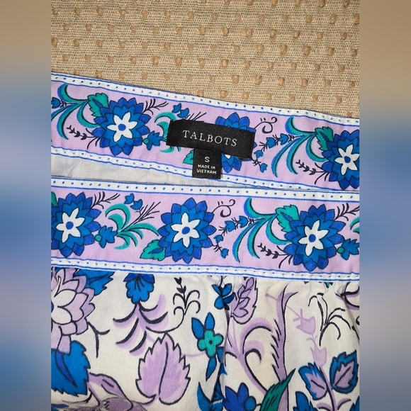 Talbots Square Neck Short Puff Sleeve Songbird Floral Print Shirt Size Small - Picture 7 of 10